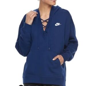 Nike Hoodie Womens Large Lace Up V Neck Terry Pocket Pullover